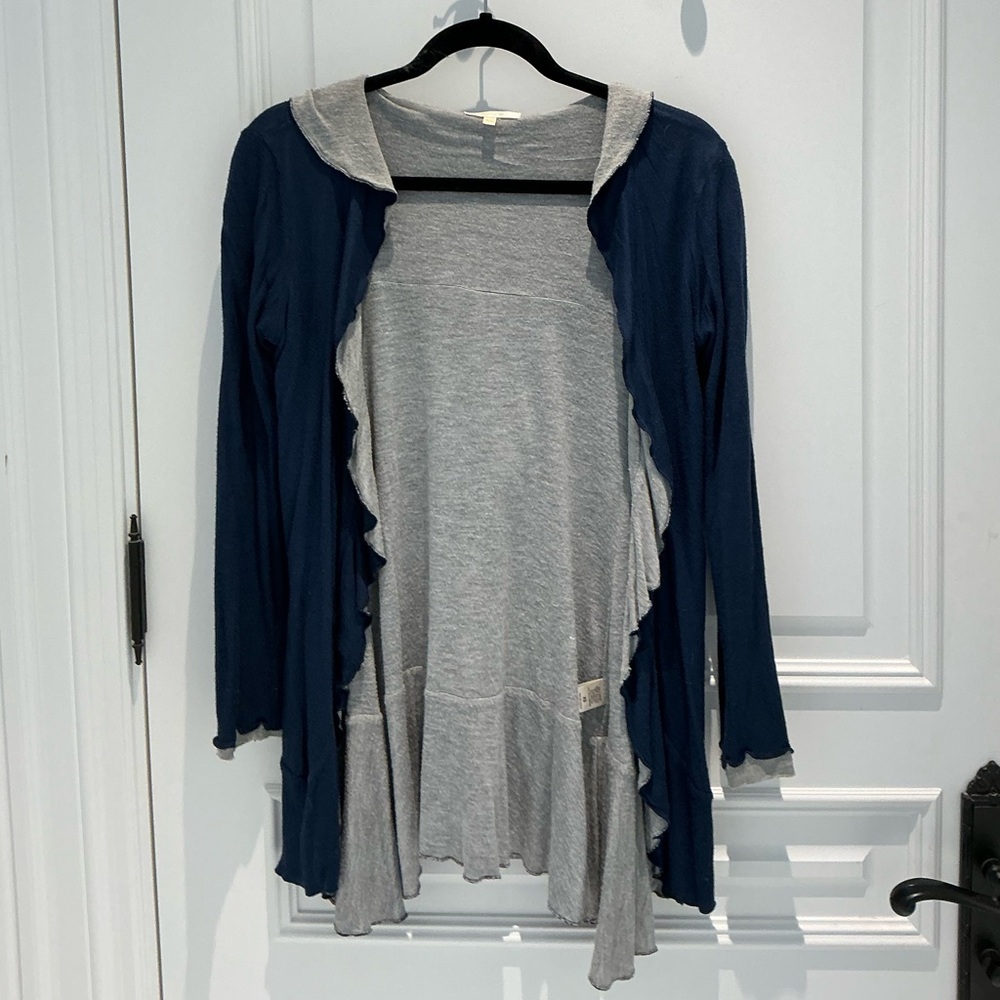Matty M Blue and Gray Cardigan with hood